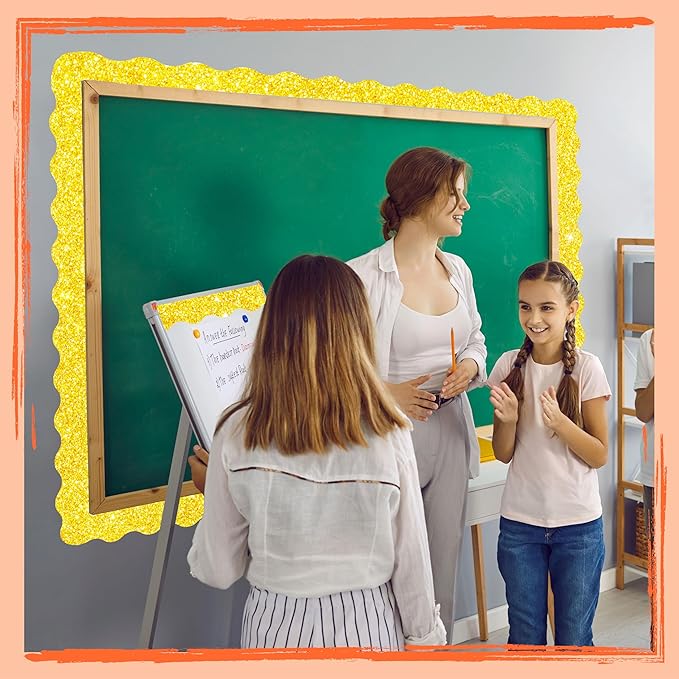 60 Feet Bulletin Board Borders, 45 Sheets Golden Glittering Scalloped Border Trim, Walls, Desks, Windows, Doors, Chalkboards, Whiteboards Decors for School, Classroom, Home & Offices