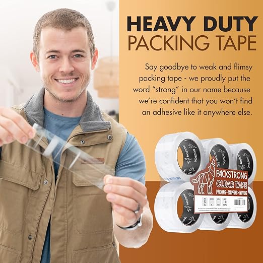 Packstrong Industrial Grade Clear Packing Tape 24 Rolls - 110 Yards per Roll - 3" Wide x 2.5 mil Thick, Acrylic Adhesive Heavy Duty Tape for Box Office Moving Packaging Shipping