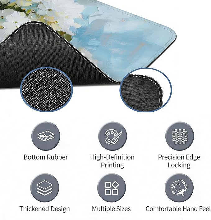 Hydrangea Decor Desk Mat, Blue White Flroal Mouse Pad, 31.5x11.8 | Flower Mouse Pad For Desktop,Blue And White Desk Matt Aesthetic, Girly Office Accessories For Women,Flower Desk Mat