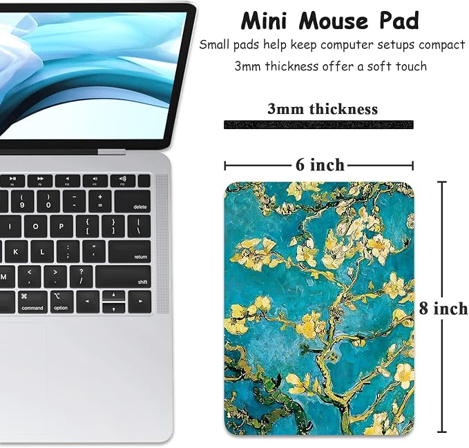 Dapesuom Small Mouse Pad, 6 x 8 Inch Thick Rubber Premium-Textured Non-Slip Portable & Washable Mini Mouse Mat for Women Men Wireless Laptops Keyboard Tray Gaming Work Computer Office Travel, Flower
