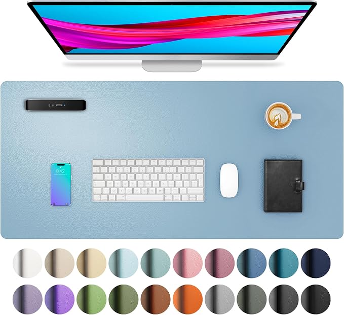 Aothia Faux Leather Desk Mat for Keyboard & Mouse (Sky Blue, 23.6" x 13.7") | Large desk mat for keyboard, mouse and laptop, creating a clean, organized workspace for work, study and everyday use