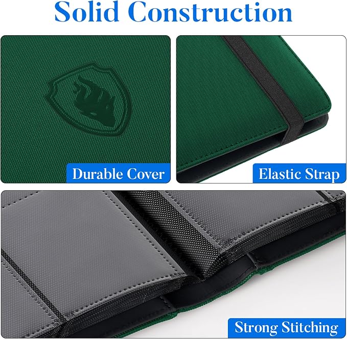 Premium 9 Pocket Card Binder for 360 Cards, Fabmaker PU Trading Card Binder | Sturdy Card Collection Album, Side-Loading, Sleek Card Holder Folders for Game Cards & Sports Cards, Dark Green