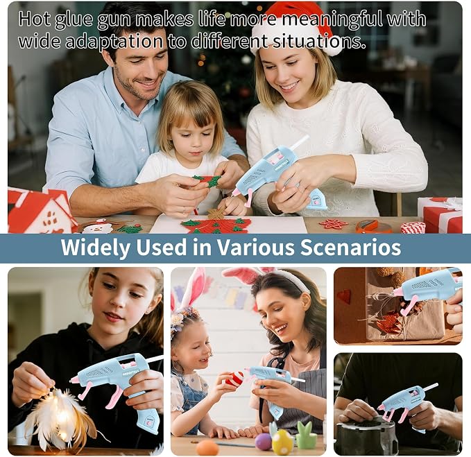 Cordless Hot Glue Gun Kit with 30 Sticks, Fast Heating 2.6Ah Rechargeable | 20W Anti-Drip Glue Gun and Sticks Set (0.27"×6") USB-C Rechargeable Mini Glue Gun Ideal for School Crafts DIY Making Repairs