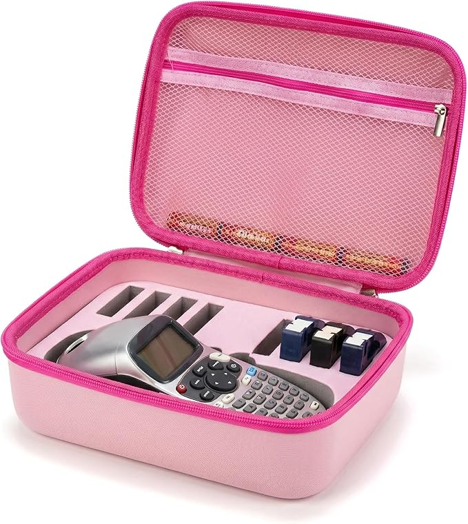 Case Compatible with DYMO LetraTag LT-100H Handheld Label Maker Machine, Holder for Labeler Makers Printer Machine & Labeling Tapes Refills, with Mesh Pocket for Accessories- (Pink)
