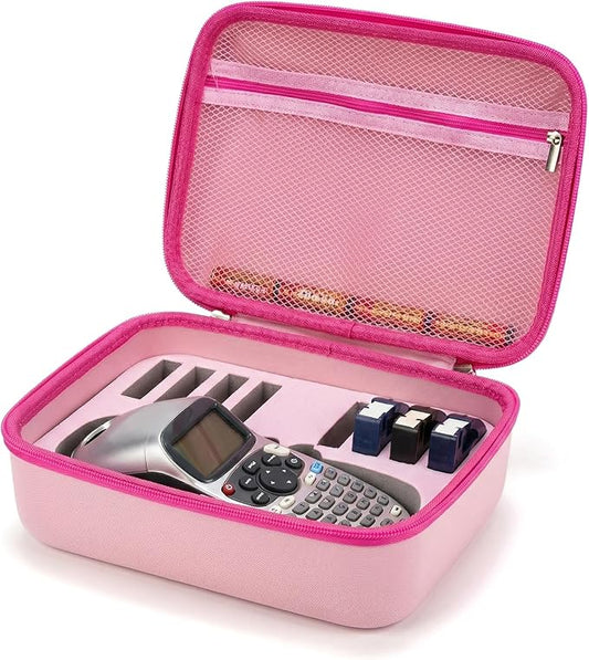 Case Compatible with DYMO LetraTag LT-100H Handheld Label Maker Machine, Holder for Labeler Makers Printer Machine & Labeling Tapes Refills, with Mesh Pocket for Accessories- (Pink)