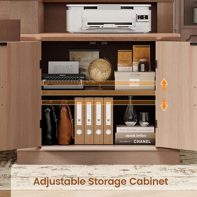 SEDETA Farmhouse 70.9" Executive Desk, Home Office Desk with File Drawers and Storage Cabinet, Computer Desk with Power Outlet for Home Office, Work Study Writing, Oak