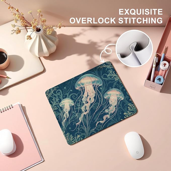 Ocean Jellyfish Mouse Pad, Jellyfish Gifts, Underwater Sea Seagrass Coral Mouse Pads Mousepad for Home Office Dorm Computers Laptop Supplies Desk Accessories, 9.5x7.9 Inch