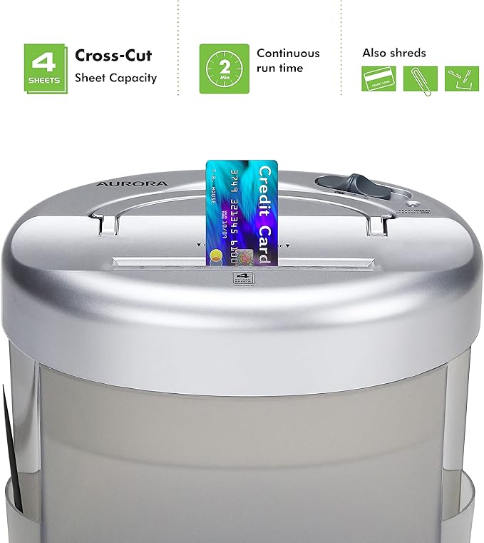 Aurora Desktop-Style Cross-Cut Paper Shredder, 4-Sheet Crosscut Desktop