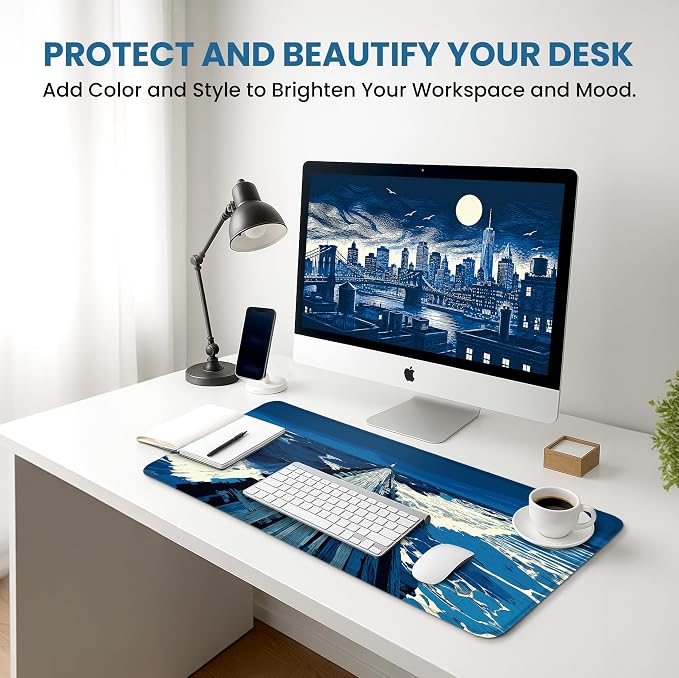 Aesthetic Desk Mat, Cute Coastal Pier Desk Pad Protector for Work & Decor, 31.5" x 11.8", Pretty Non-Slip Extended Mouse Pad for Office or Home