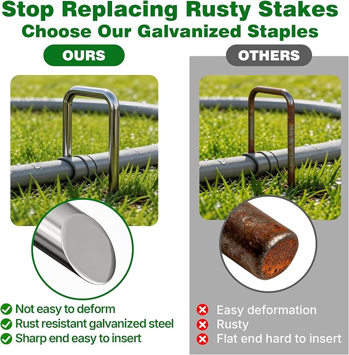 AMAGABELI 6 Inch 100 Pack Galvanized Landscape Staples 11 Gauge Anti-Rust Heavy Duty Garden Stakes Plant Cover Spikes U-Shaped Sod Pins Fence Stakes for Weed Barrier,Irrigation Tubing,Lawns,Decoration