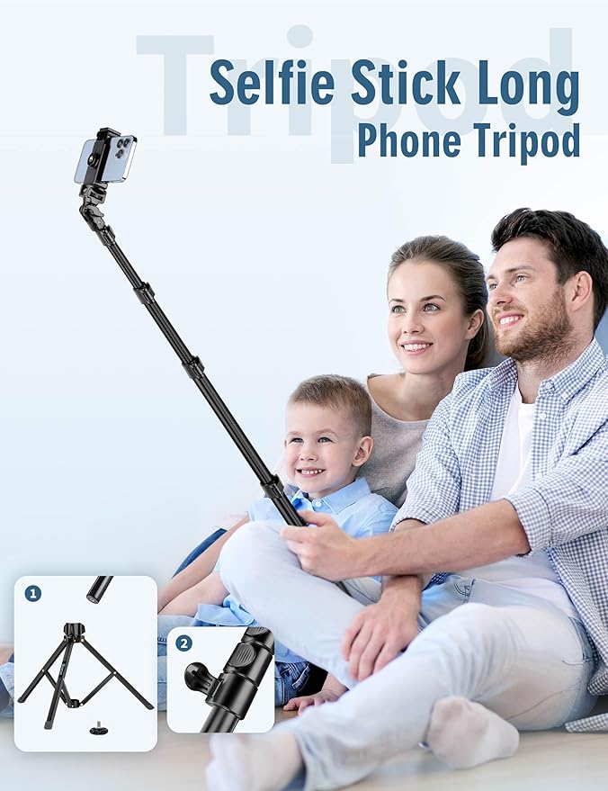 Phone Tripod, 85" Tripod for Cell Phone iPhone with Gooseneck | Aluminum Tripod Stand for Video Recording Photo Vlog, Travel Cellphone Tripod with Remote Compatible with iPhone Android