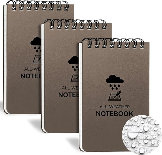 3 Pack Waterproof Notebook, 3 x 5 Pocket Notepad, All Weather Small Pocket Notebook Paper, Mini Spiral Notepad Police Notepad 100 Lined Pages for Outdoor Office