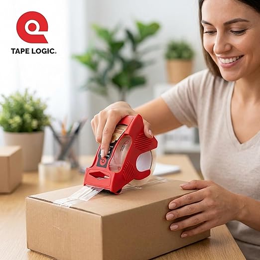 Tape Logic Heavy Duty Packing Tape with Dispenser (1 Pack) – 2.6 Mil Thick Clear Shipping Tape, 2 in x 25 yd – Strong Industrial Adhesive for Moving Boxes, Mailing, & Shipping Packaging