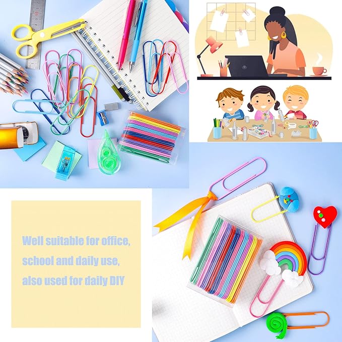 4" Inch Large Size Paper Clips, 20 Pcs Jumbo Paper Clips - Timenu Smooth Multicolored Mega Colored Holder for Office School Document Organizing