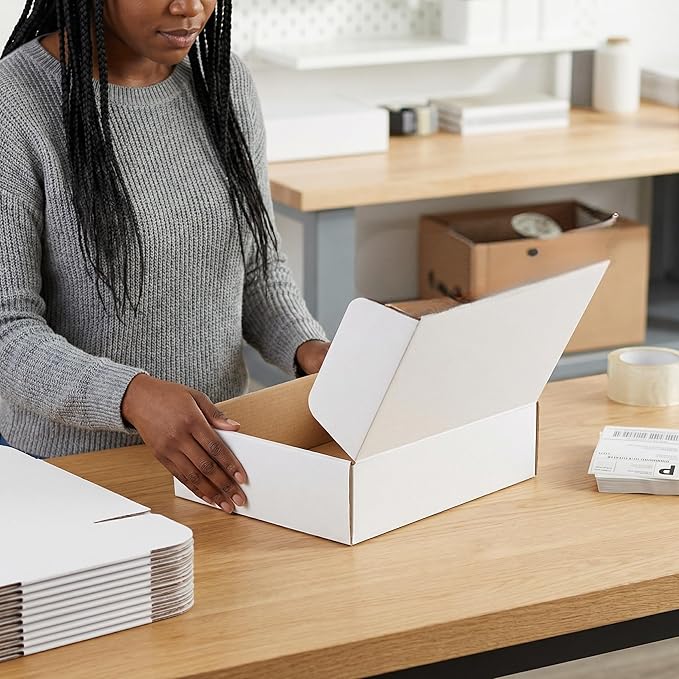 WIFTREY 12x9x4 Inches Shipping Boxes White Set of 25, 12 x 9 x 4 Corrugated Cardboard Box for Packaging Small Business, Moving, Literature Mailer