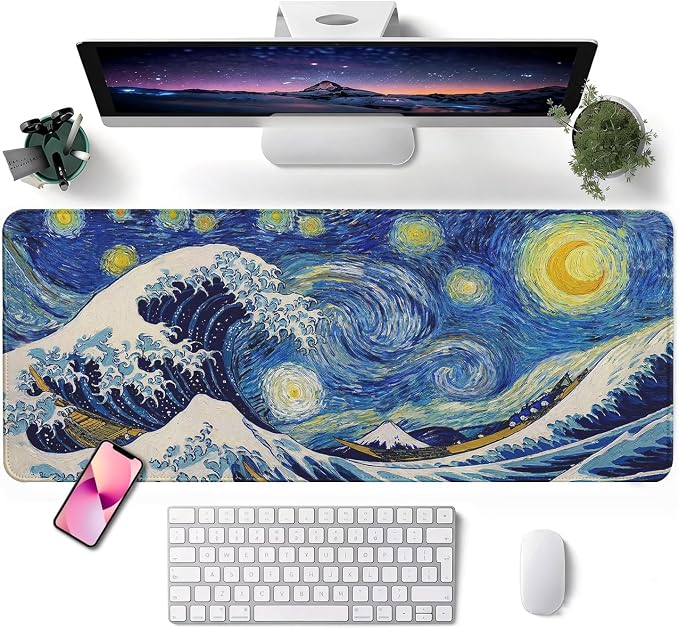Mouse Pad, Desk Mat, 31.5x11.8in Large Mousepad, Starry Waves | Desk Pad with Stitched Edge & Rubber Non-Slip Bottom, Gaming Mouse Pad, Extended Mousepad for Home, Office