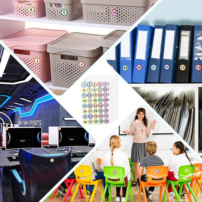 400 Number Stickers 1-40, 10 Sheets of Polka Dot Waterproof/Oil-Resistant/Tear-Resistant Removable Numbered Labels, Suitable for Storage Boxes, Cabinets, Bookshelves, Desks, Chairs, etc. (1 Inch)