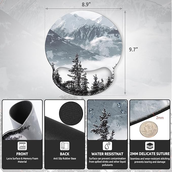 Ergonomic Mouse Pad with Wrist Rest, Small Mousepad with Non-Slip Rubber Base and Smooth Surface, Grey Mouse Pads for Desk, Office Desk Accessories