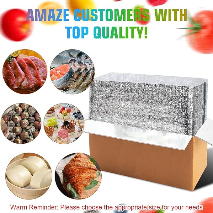 2 Pack Hot & Cold Double Insulated Shipping Box with Aluminum Foil Insulated Bag Liner, Reusable Hot & Frozen Food Delivery Insulated Carton for Shipping, Mailing, Packing, 12.2x5.2x7.5 Inch
