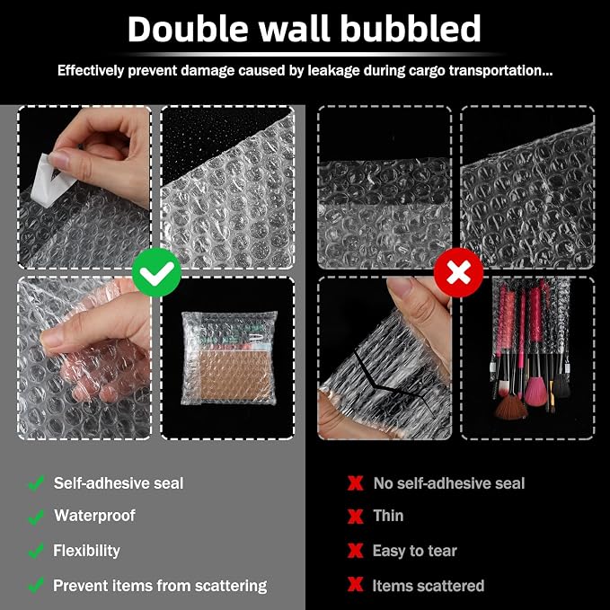 Frienda 300 Pcs Self Adhesive Bubble Bags Packing Pouches, 6" X 6" | Double Wall Clear Protective Wrap, Shockproof for Small Business Shipping Packaging, Cushioned Fragile Items Protection