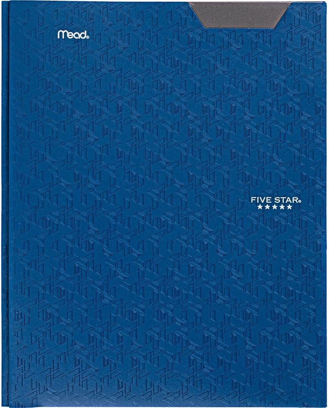 Five Star 2 Pocket Folder, Stay-Put Folder, Plastic Colored Folders with Pockets & Prong Fasteners, for Home, School Supplies & Home Office, 11” x 8-1/2”, Blue (72115) (Pack of 2)