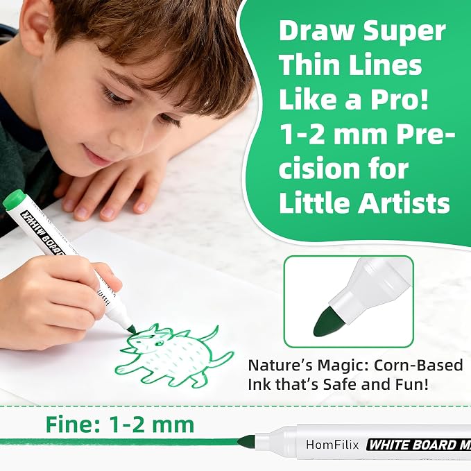 White Board Markers Dry Erase 36 Pack Bulk, 2 mm Fine Bullet Tip, Low-Odor Plant-Based Ink, 4 Colors for Classroom, Office & Home Use | Premium Dry Erase Marker Set