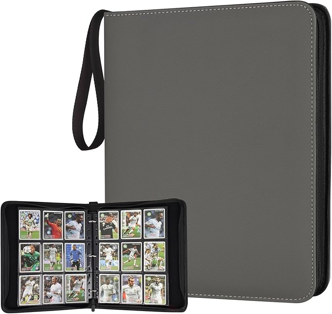 GERMUN 3 Ring 9 Pocket Zipper Card Binder, 720 Double Sided Standard PU Trading Card Album Folder for TCG & Sports Cards, Not Fit Top Loaders (GREY)