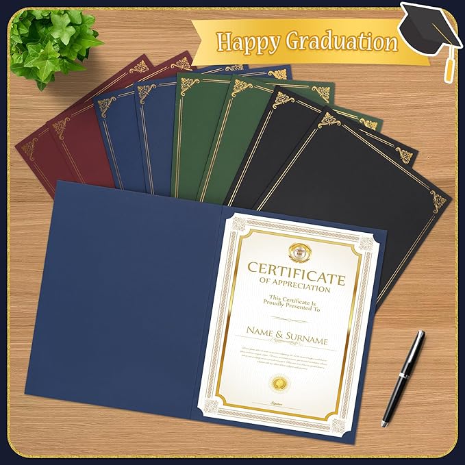 Ndsox 50 Packs Navy Blue Certificate Holders, Graduation Diploma Holders, 350GSM, Diploma Covers with Gold Foil Border for Letter Size 8.5" x 11" Award Certificate Paper, Cardstocks and Documents