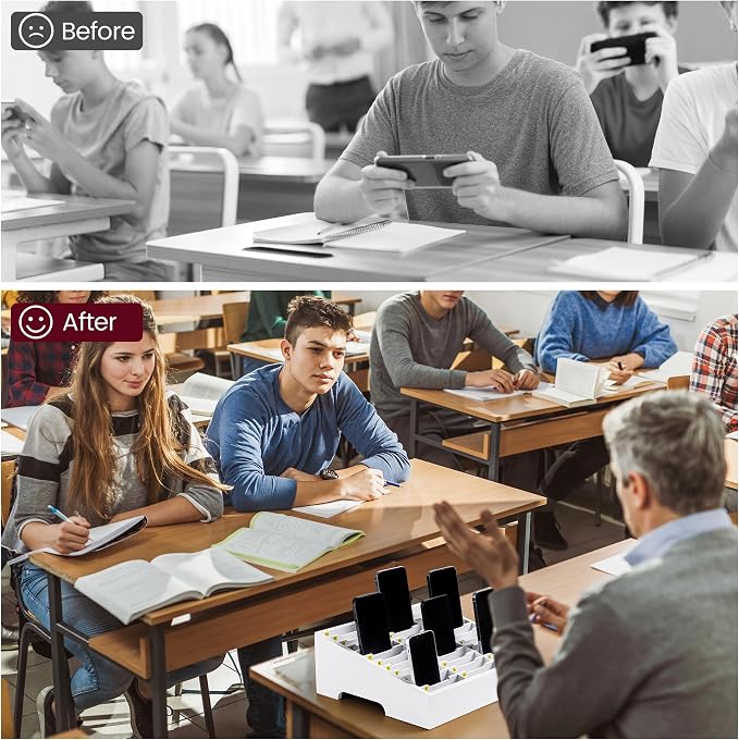Classroom Cell Phone Holder for Students Management, 36 Grid Caddy | Wooden Fully Assembled Storage Box, Calculator Phone Organizer for School Office, Back to School Teacher Management Tool