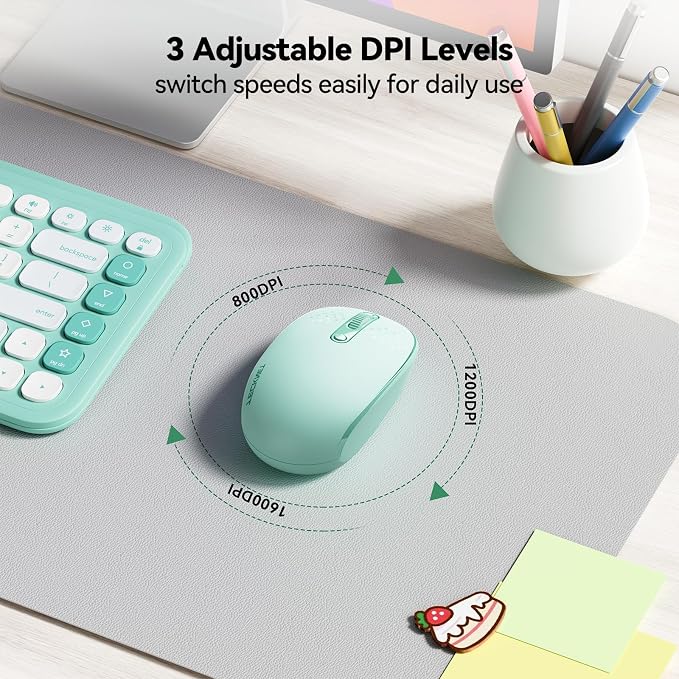 TECKNET Compact Ambidextrous Wireless Mouse for Laptop Mint Green | 2.4G Quiet Computer Mouse with USB Receiver, 3 Adjustable DPI Portable Cordless Mice for Chromebook, Laptop, PC, Mac