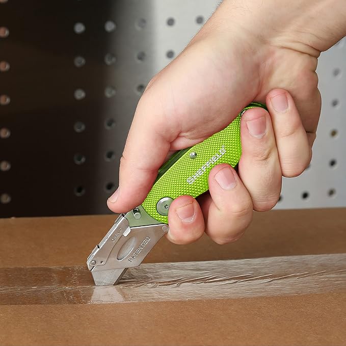 Sheffield Folding Utility Knife, Accepts Standard Utility Knife Blades, Box Cutter Aluminum Handle, Razor Blades Included, For Home, Office, Trades, and Warehouse