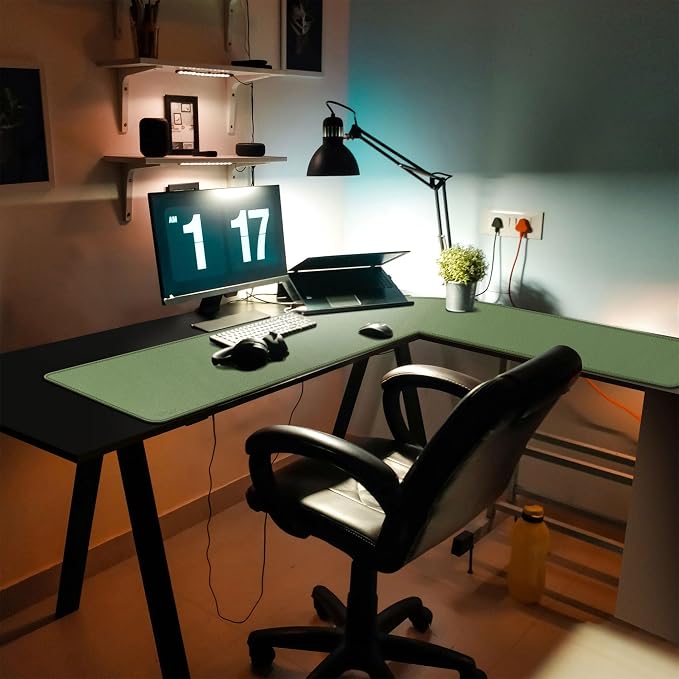 Mydours L-Shape Desk Pad, 54"x54" x 16" Large PU Leather Corner Mat, Green | XXL Large Waterproof Gaming Mouse Pad, Corner Desk Mat Blotter, Desktop Protector for Computer Keyboard Home Office