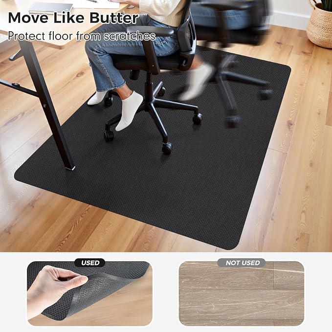 Sycoodeal Chair Mat, 40" x 55" Office Chair Mat for Hardwood and Tile Floor, Heavy Duty Floor Protector for Rolling Chairs, Non-Slip,Computer Mat for Home Office(Black)
