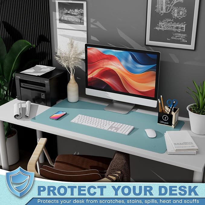 K KNODEL Large Desk Protector Mat and Pad for Office (Sky Blue, 17"x35.4") | Waterproof Desk Mat, Desk Pads and Blotters, Desktop Mat, Desk Protector and Cover, Office Computer, Laptop and Keyboard Mat