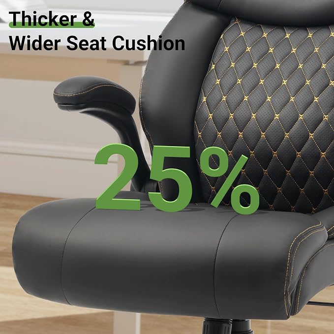 Office Chair, Big and Tall Executive Chair with Air-Lumbar Support, Breathable Desk Computer Chair with Adjustable Flip-up Armrests, Wide Cushion Seat Swivel Home Office Chair