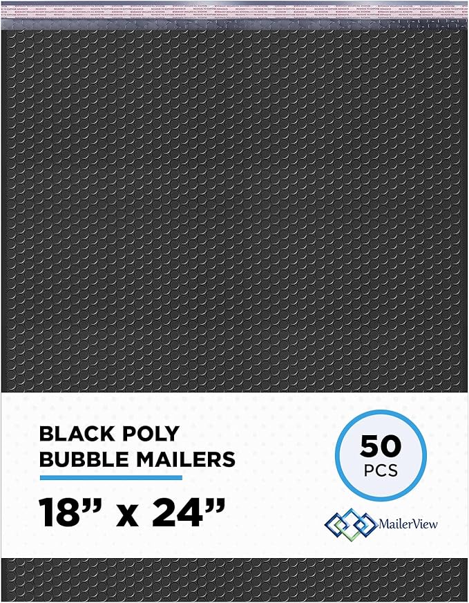 Black Poly Bubble Mailers 18x24 Inch #9 | Self Seal Large Padded Envelopes | Air Cushioned Bubble Mailer | Usable Size 18x23 Inch | Waterproof Lightweight Mailing Shipping Bags | 50 Pack