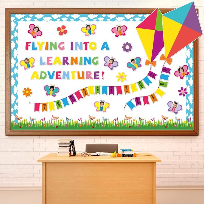 Classroom Bulletin Board Decoration Welcome Back to School Bulletin Board Amazing Things Happen Here Classroom Decor Pastel Rainbow Motivational Cutout for Elementary Home Chalkboard Wall Door Decor