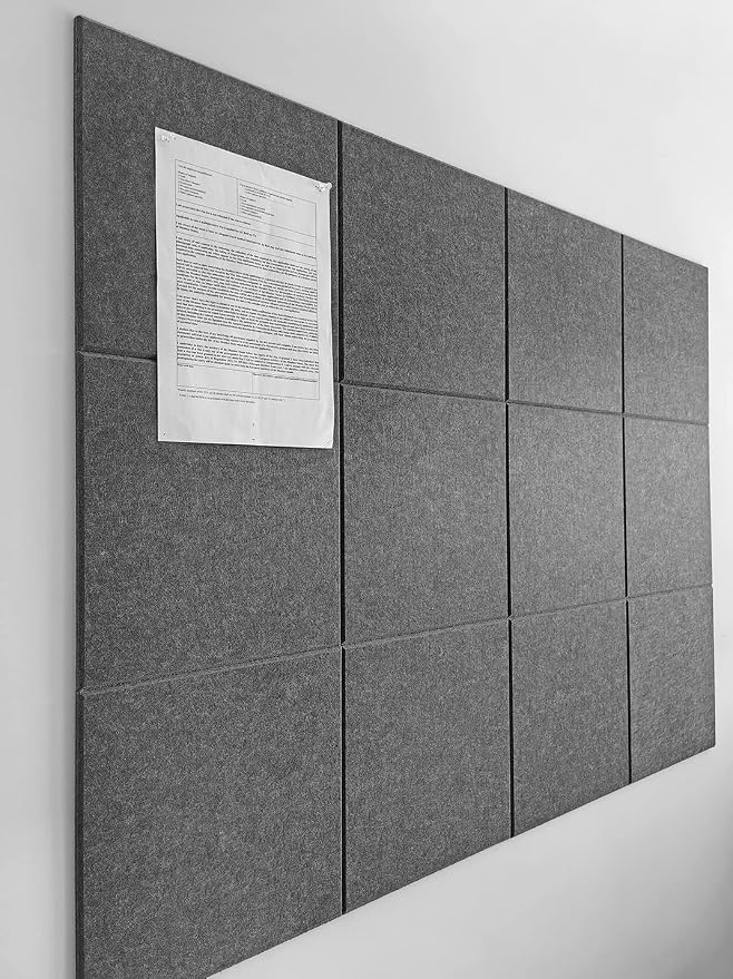 Felt Wall Tiles | Large Cork Board Alternative | Aesthetic Felt Bulletin Board for Office, Home & Classroom | Large Cork Boards for Walls Pinboard (12-Pack) | Gray
