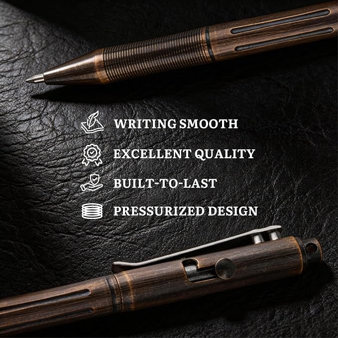 SMOOTHERPRO Solid Brass Bolt Action Pen,with Refillable Design,Retro Black | Weighted Metal Body Supports Steady Writing, Compatible with Pilot G2 Refill for Office Notes, Signatures, and Daily Carry.