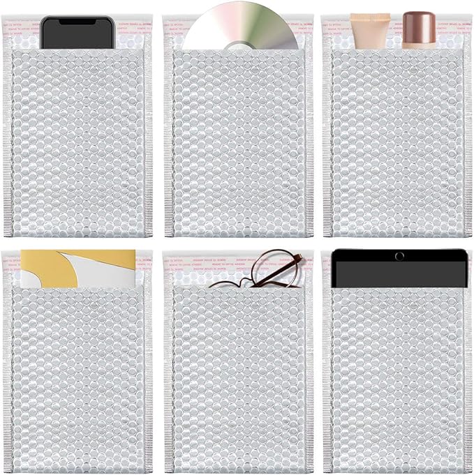 KEILEOHO 75 Pack 6x9 Inch Metallic Bubble Mailers, Silver Padded Mailing Envelopes, Foil Self Seal Shipping Bags for Mailing, packing.