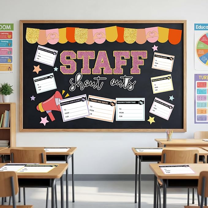 Mooliwe Staff Shout Out Bulletin Board Kit, Employee Recognition Decor Set with 20 Appreciation Cutouts for Employee of Month Office School Classroom Wall Door Decor Supplies