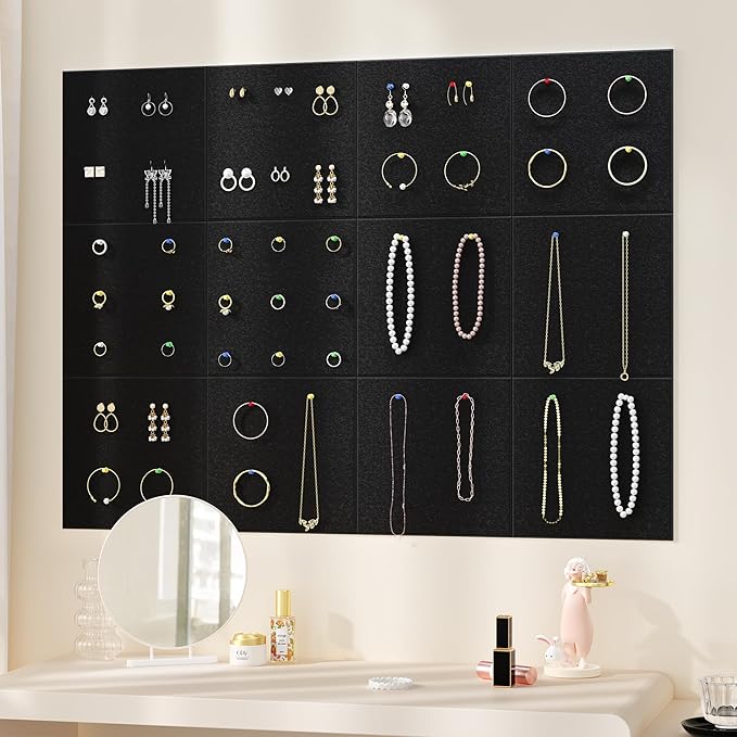 Large Cork Board for Wall, 48" x 36" Bulletin Board with Pushpins, 12 Panels Felt Tiles Tack Push Pin Board for Office, Black