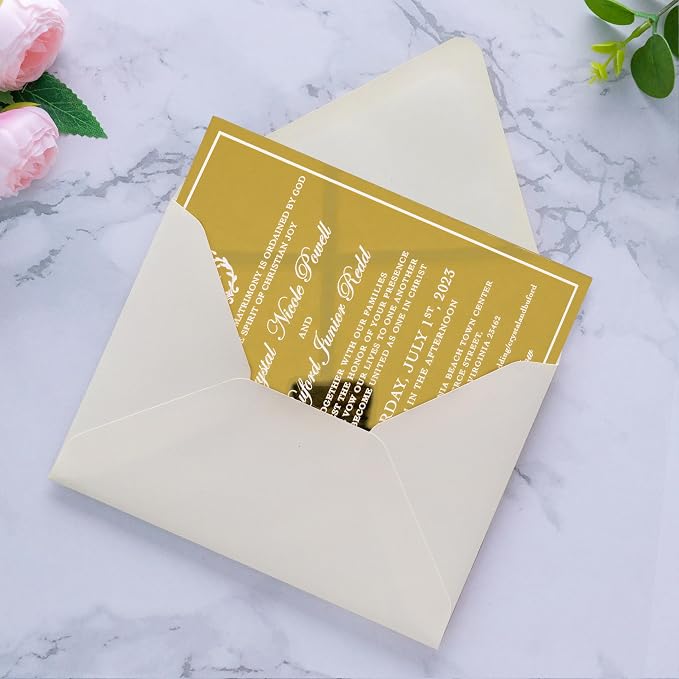 PONATIA 50 PCS/Pack A7 Envelopes, Euro Flap 5x7 Envelopes for Wedding Invitations, Greeting Cards, Acrylic Invitations, Photos, Postcards, Christmas Mailing 5.25 x 7.25 inches (Cream)