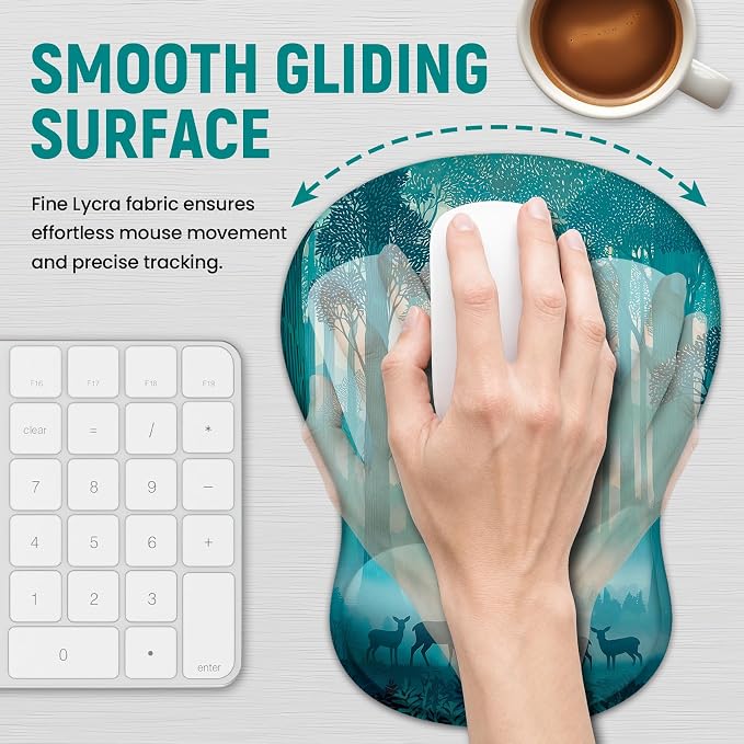 Ergonomic Mouse Pad with Wrist Rest, Gel Wrist Support, Deer Forest | 10.2 x 7.6 in Mouse Pad with Smooth Fabric Surface and Non-Slip Rubber Base for Office, Home, Study, and Gaming