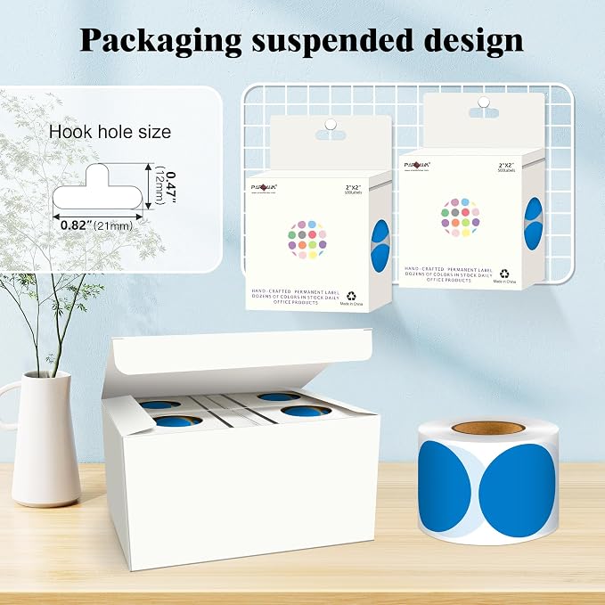 PARLAIM 2 Inch Round Adhesive Color-Code Dot Stickers,4Rolls/2000 per Rolls dots Label Dispenser Box, Circle Stickers Label Inch Coding Labels (Blue)