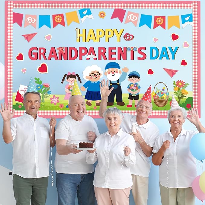 party greeting Happy Grandparents Day Bulletin Board Set Grandma and Grandpa Party Classroom Decoration Family Paper Cutouts Bulletin Board Border for Retirement Party Chalkboard Wall Decor Supplies