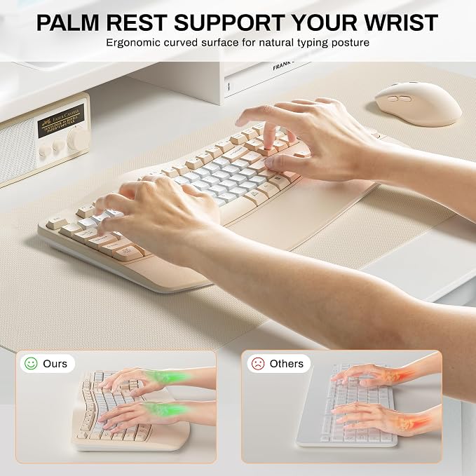 Wireless Keyboard and Mouse Combo,2.4G Ergonomic Wave Keys(Latte Color-B) | Full Size Cordless Keyboard with Wrist Rest,3-Level DPI Ergonomic Mouse for Office and Home,Windows/Mac OS/Desktop/Laptop/PC
