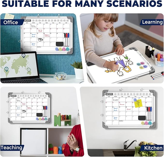 MaxGear Monthly Calendar Dry Erase Board for Wall, 16" x 12" Magnetic Calendar White Board, Small Double-Sided Whiteboard, Hanging Portable for Planning, Drawing, Memo, School, Home, Office