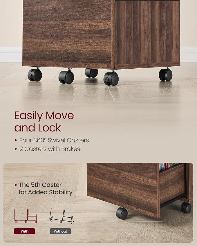 VASAGLE Custos Collection - 2-Drawer File Cabinet for Home Office, Small Rolling File Cabinet, Printer Stand, for A4, Letter-Size Files, Hanging File Folders, Natural Walnut UOFC040K101S