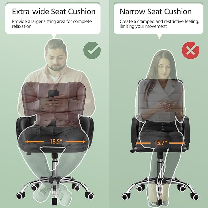 Yaheetech Modern Faux Leather Office Chair Ergonomic Adjustable Computer Chair with Wide Seat, Padded Armrests for Study, Bedroom Black